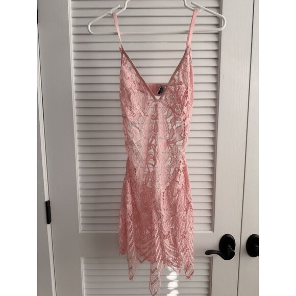 Elegant Moments Pink Lace Chemise Lingerie Slip Dress Size Large Sheer NWOT - Picture 1 of 10